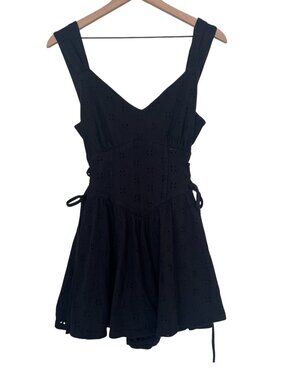 ASOS Design Black Embroidered Eyelet Tie Side Romper